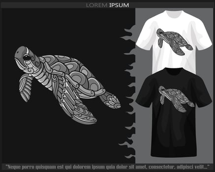 Monochrome sea turtle mandala arts isolated on black and white t shirt. vector