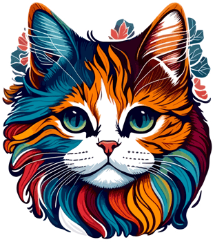 Cat Face Sticker in Colorful Illustration with png