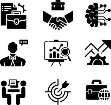 Set of 9 icons related to training, coaching, mentoring, education, meeting, conference, teamwork vector