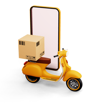 Motorcycle with parcel box, Delivery Courier service, online shopping, 3d rendering png