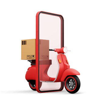 Motorcycle with parcel box, Delivery Courier service, online shopping, 3d rendering png