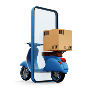 Motorcycle with parcel box, Delivery Courier service, online shopping, 3d rendering png