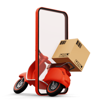Motorcycle with parcel box, Delivery Courier service, online shopping, 3d rendering png