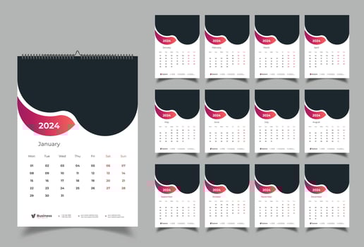 Wall Calendar 2024 Template Design vector
