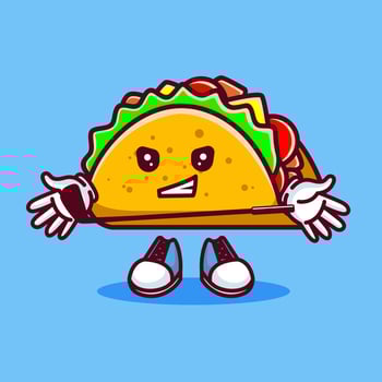 Vector illustration of kawaii taco cartoon character with stick golf and ball. Vector eps 10