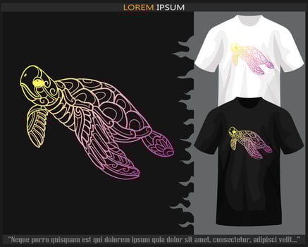 Gradient Colorful sea turtle mandala arts isolated on black and white t shirt. vector