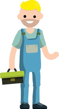Cartoon illustration - technician man in uniform. Male mechanic with the tool box. repair specialist guy with equipment. young boy worker vector