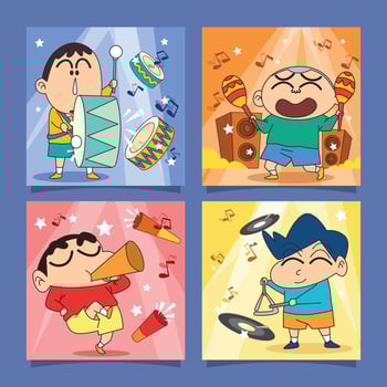 Kindergarten Boys Playing Music Social Media Post vector