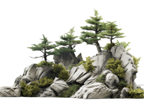 Tree and Rocks Isolated. Illustration png