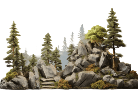 Tree and Rocks Isolated. Illustration png