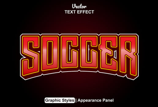 soccer text effect with red graphic style and editable. vector