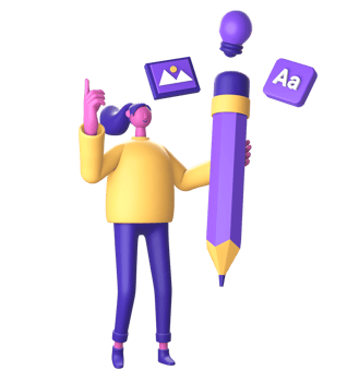 3D Character with creative thinking for UI UX web mobile apps social media png