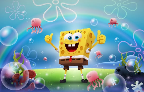 Cute Yellow Sponge Character Playing in the Underwater Park vector