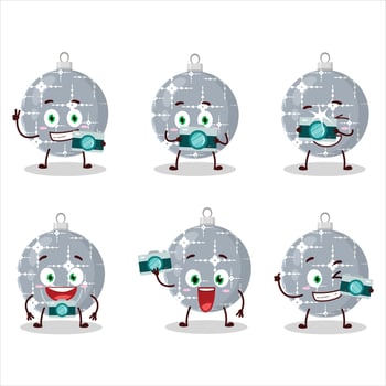 Photographer profession emoticon with christmas ball grey cartoon character vector