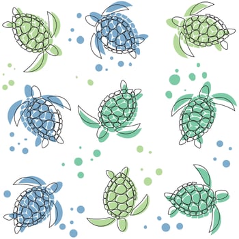 Vector seamless pattern with colorful turtles