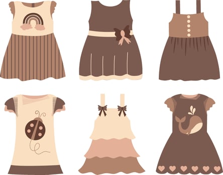 Set of cute dresses. Vector illustration in cartoon style. Isolated on white background.