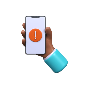 Phone in hand with an exclamation point. Error or spam notification on phone png