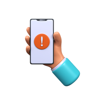 Mobile notification of errors or problems on the phone screen. 3d phone with an exclamation mark png