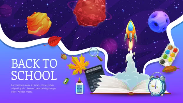 Space paper cut rocket launch school education vector