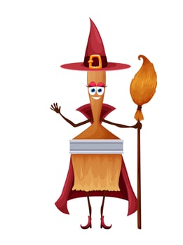 Cartoon Halloween paint brush witch holding broom vector