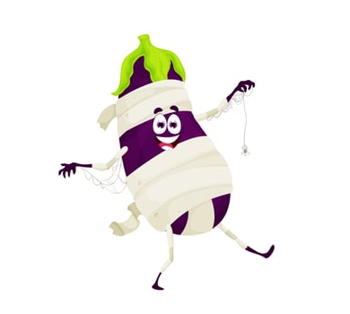 Cartoon Halloween eggplant mummy spooky character vector