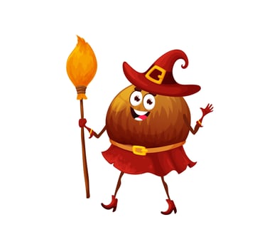 Cartoon Halloween witch hazelnut character, vector