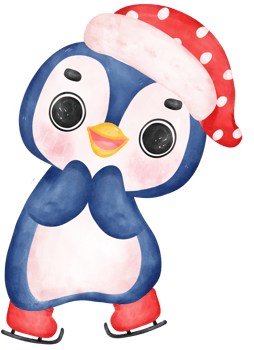 Cute happy mischievous Penguin skating watercolor hand painting cartoon animal character png