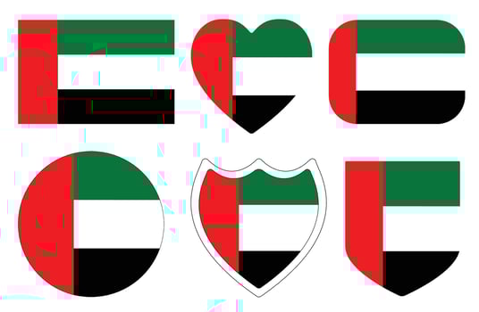 Arab Emirates Flag set. United Arab Emirates Flag in shape design set. vector