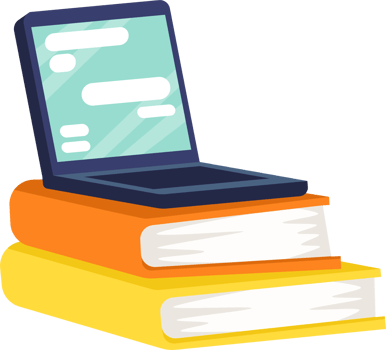 Laptop computer on book stack. flat style cartoon illustration. png