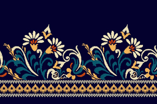 Ikat floral paisley embroidery on dark purple background.Ikat ethnic oriental pattern traditional.Aztec style abstract vector illustration.design for texture,fabric,clothing,wrapping,decoration,sarong