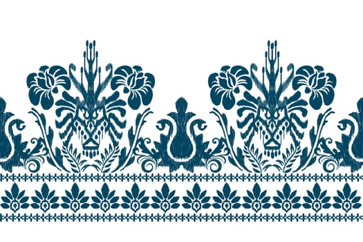 Ikat floral paisley embroidery.blue and white background.Ikat ethnic oriental pattern traditional.Aztec style abstract vector illustration.design for texture,fabric,clothing,wrapping,decoration,sarong