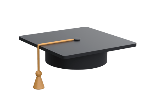 Graduation university or college black cap 3d icon education realistic illustration isolated transparent png. Element for degree ceremony and educational programs design png