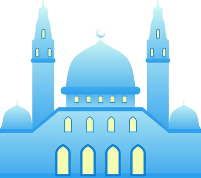 Mosque vector illustration. Shiny mosque icon for sign and symbol of muslim worship place. Mosque gradient icon of islam religion and muslim faith. Place of muslim to pray