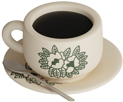 3D rendering traditional oriental style coffee in vintage floral pattern cup and plate set with tea spoon illustration icon png