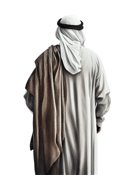 Back view of an Arab man standing on transparent background, created with png