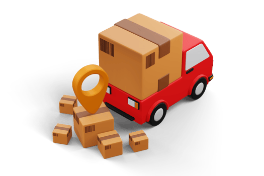 Delivery truck with parcel box, transport vehicle, 3d rendering png