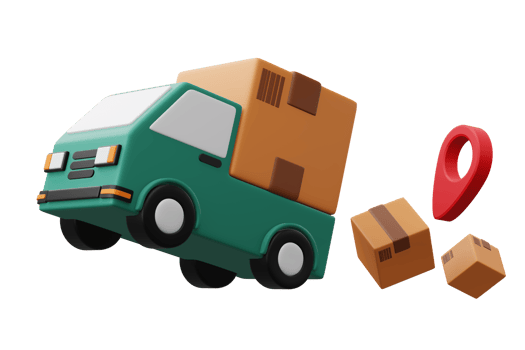 Delivery truck with parcel box, transport vehicle, 3d rendering png