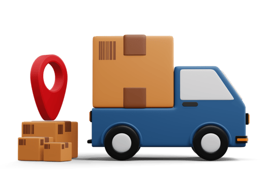 Delivery truck with parcel box, transport vehicle, 3d rendering png