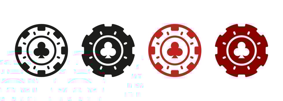Poker, Gamble Betting Sign. Lucky Game Suit in Casino Roulette Pictogram Collection. Poker Chip Silhouette Icons Set. Fortune Games, Gambling, Money Bets. Isolated Vector Illustration.