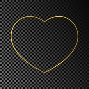 Gold glowing heart shape frame isolated on dark vector