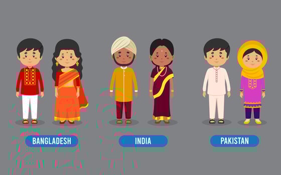 Set of Asian People Wearing Traditional Outfit vector