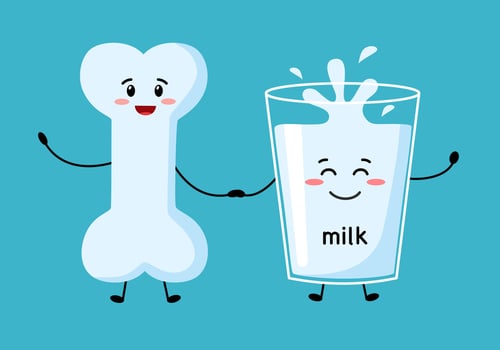 Cute healthy bone and milk cartoon character in flat design. vector