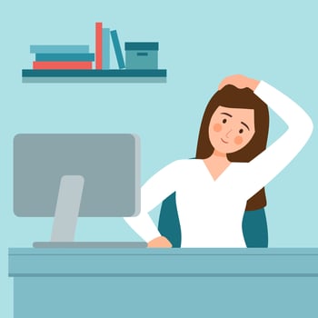 Businesswoman doing exercise in office concept vector illustration. Office syndrome prevention. Stretching exercise.
