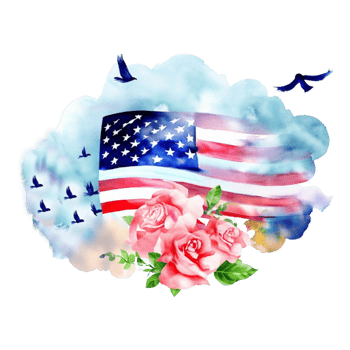 Watercolor 4th July American Flag Sublimation Clipart Design.  It can be used this graphic for any merchandise. It is perfect for any project packaging, stationery, mugs, bags, pillows, t-shirts etc. png