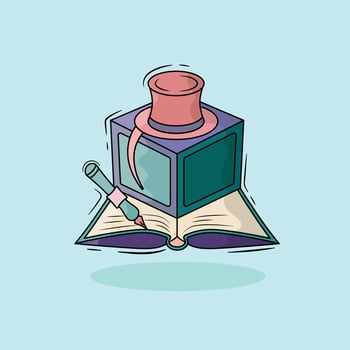 Book cartoon illustration. reading book cute cartoon vector with ink and pen.