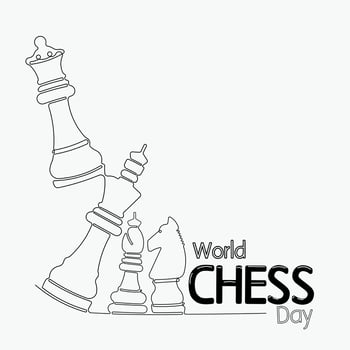 chess pawn vector illustration single line continous drawing for world chess day on July, 20