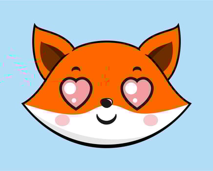 Fox Heart Eyes Face Head Kawaii Sticker vector