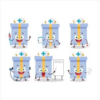 Doctor profession emoticon with blue christmas gift cartoon character vector
