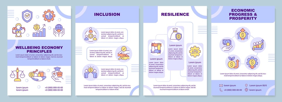 Wellbeing economy principles brochure template. Leaflet design with linear icons. Editable 4 vector layouts for presentation, annual reports