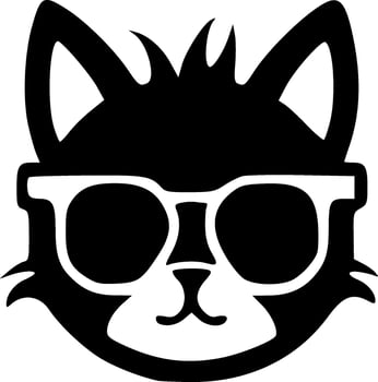 Cat head with sunglasses black outlines monochrome vector illustration